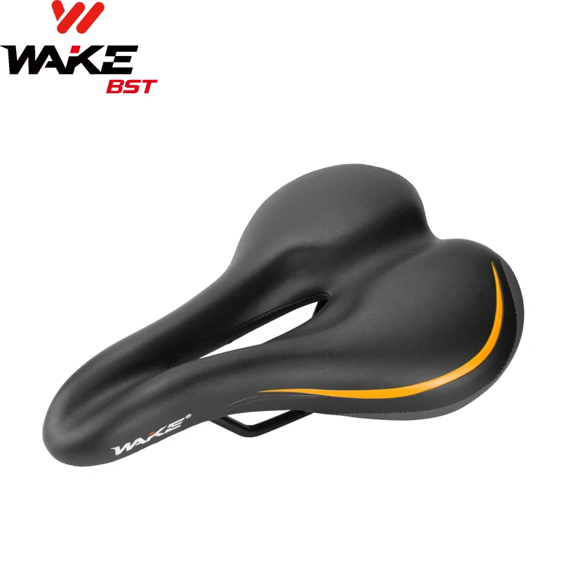 Wake Bicycle Saddle Hollow Breathable PU Leather Black for MTB Bike Seat Accessories Comfort Type for Men