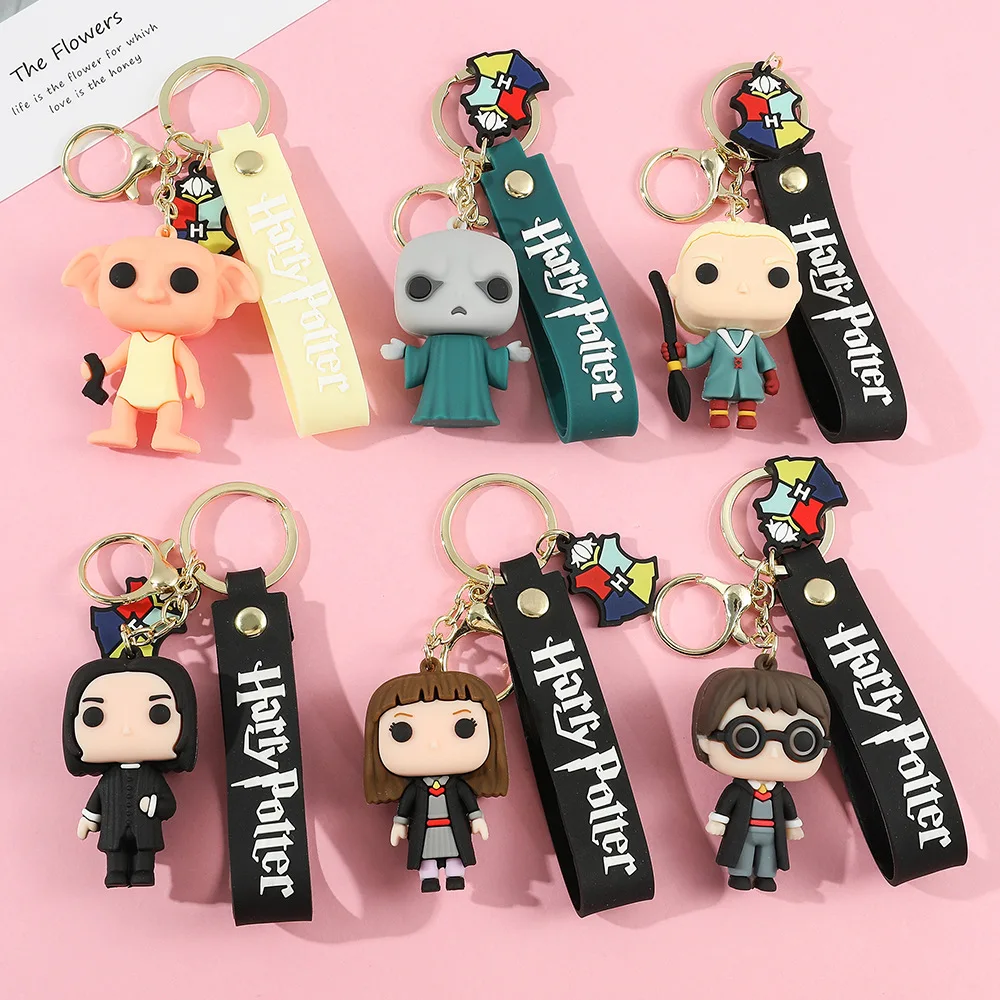 Harri Potter Keychain Anime Action Figure  Doll Aesthetic Keychains Silicone Key Ring Cosplay Toys Cute Backpack Car Keyring