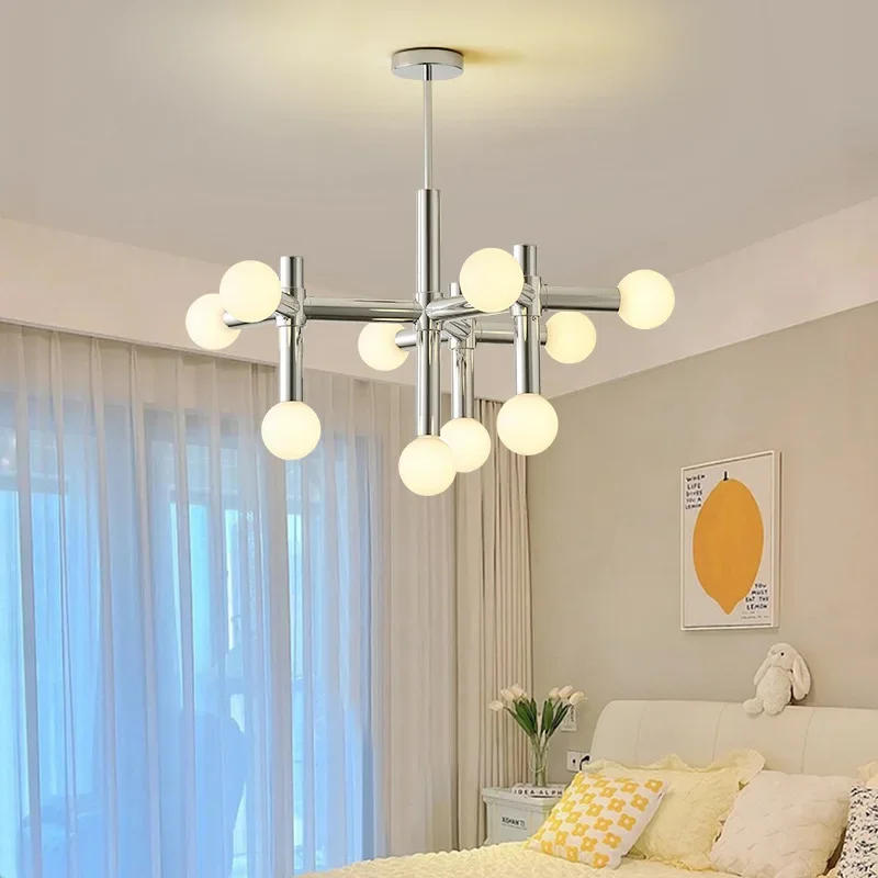 Modern Creative Glass Geometric Chandelier Restaurant Living Room Kitchen Bedroom Chrome Plated Pendant Lamp Home Decor Lighting