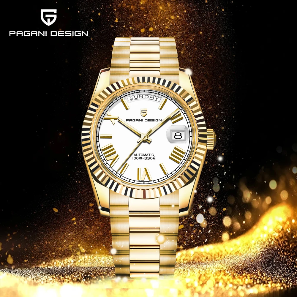 

Новинка 2024, часы PAGANI DESIGN, золотые, белые, роскошные механические часы для мужчин, автоматические часы из нержавеющей стали с датой и сапфировым стеклом