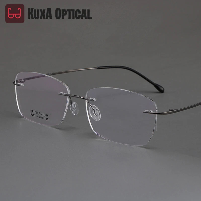 KUXA 2g Urltra-Light بدون شفة نظارات طبية نظارات العدسات البصرية قصر النظر نظارات الرجال تخصيص التقدمية التيتانيوم النقي
