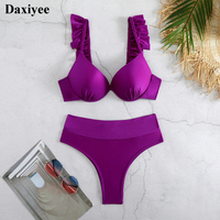 2024 New Underwired Bikinis Set Solid Push Up Female Swimsuit High Waist Women Swimwear Purple Bather Bathing Suit Swim Mujer