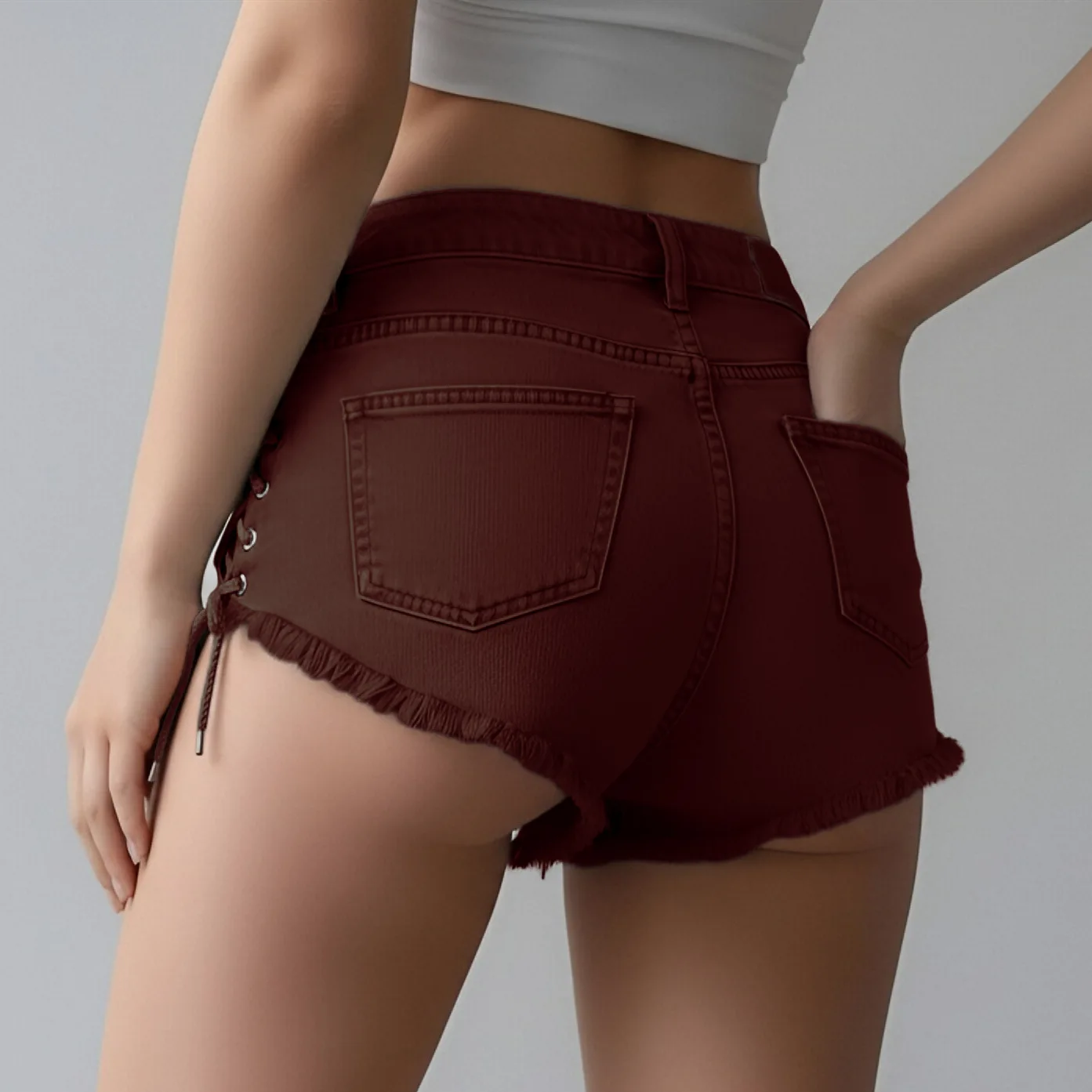 2026 New Summer Women's Lace-up Strap Denim Shorts Washed Beach Y2k Shorts