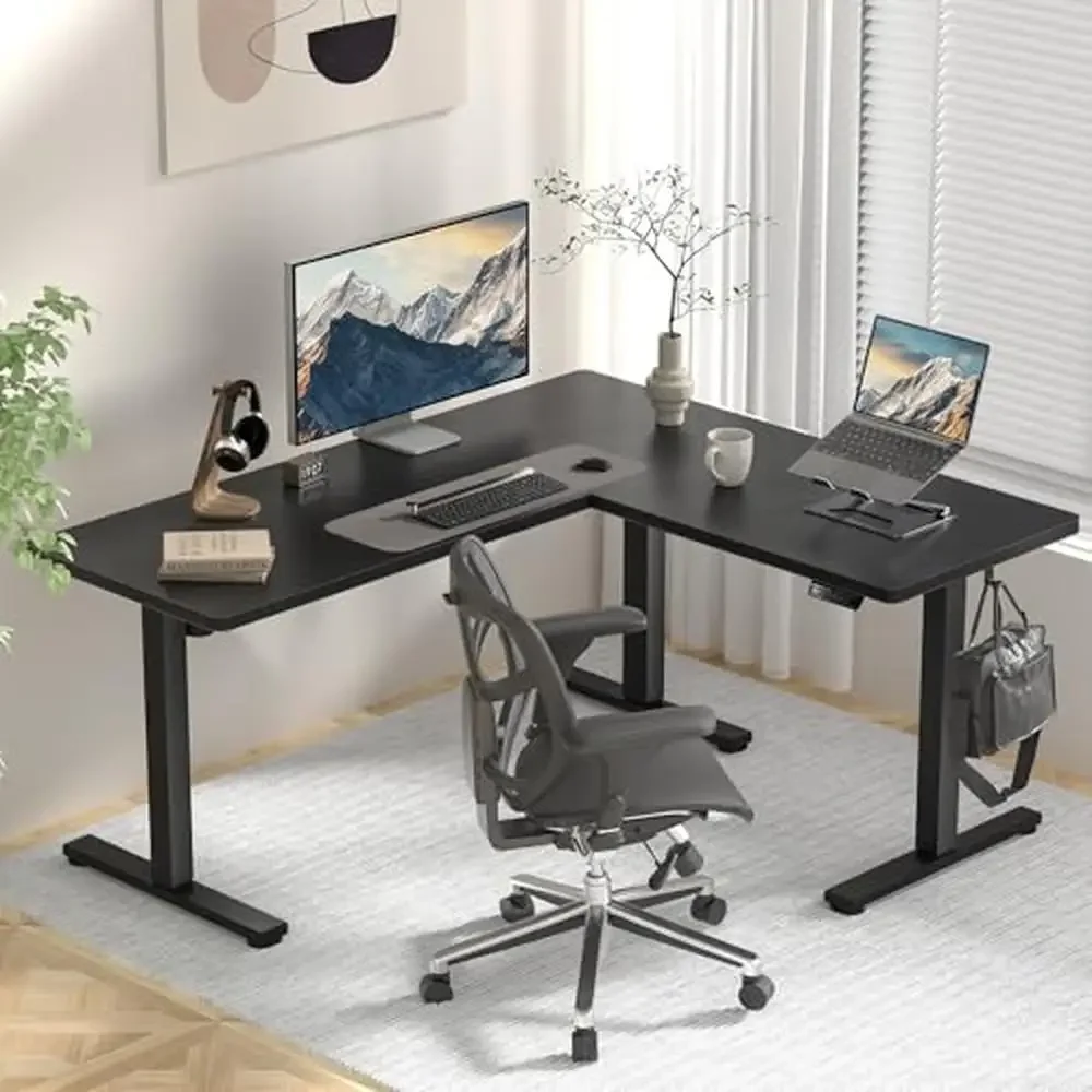 Electric Sit Stand L Shaped Desk 63 x 55 Ergonomic Corner Workstation 290 lbs Support 90° Gaming Working Home Office Height