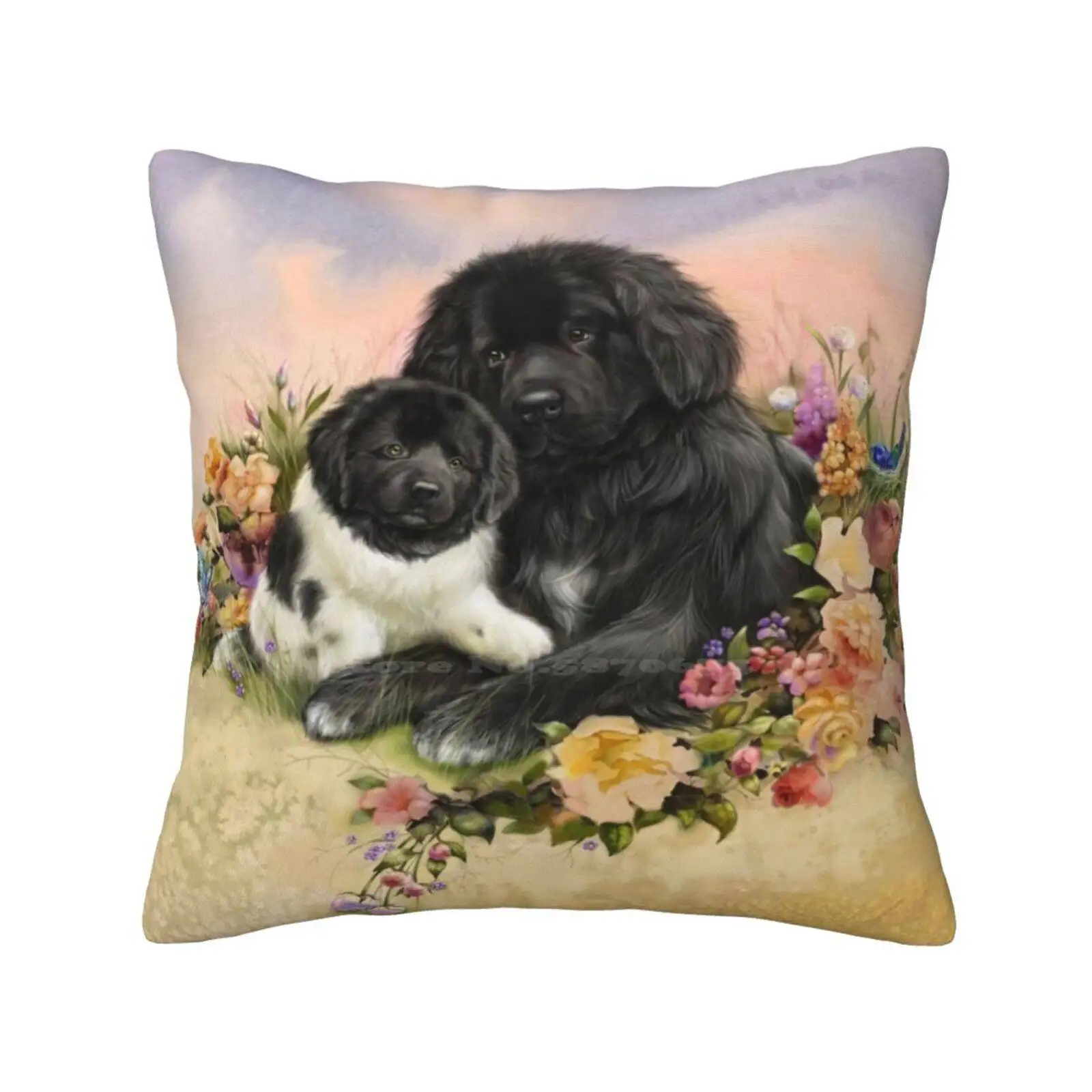 Newfie And Baby Landseer Home Sofa Car Cushion Cover Pillowcase Newfie And Baby Newfie