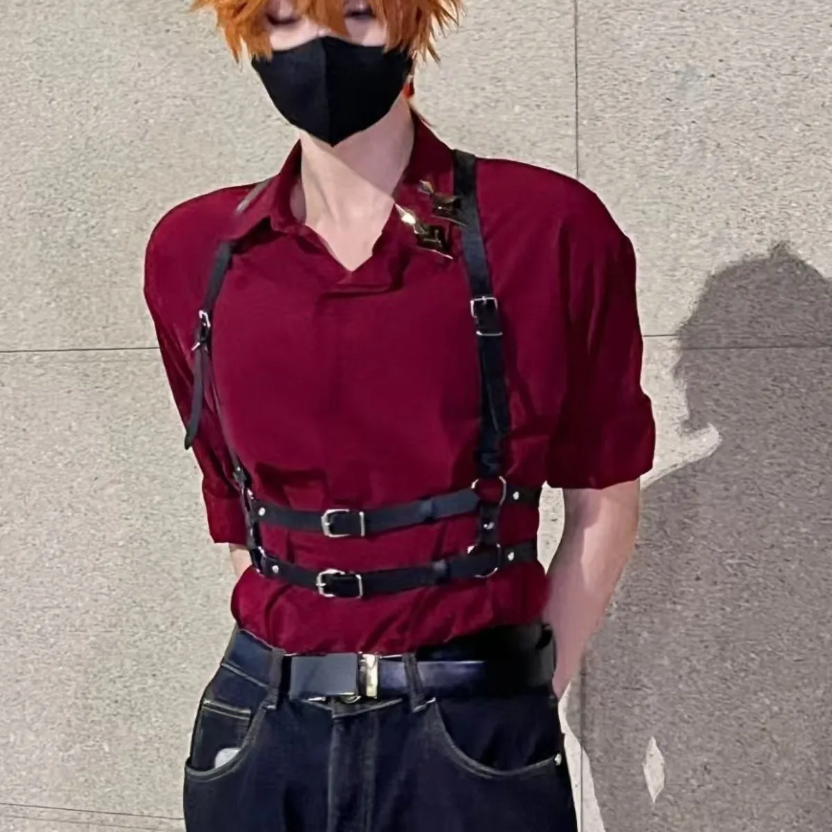 Anime Comic Party Men PU Leather Coser Harness Adjustable Body Belt for Man Cosplay Samurai Accessory Costumes