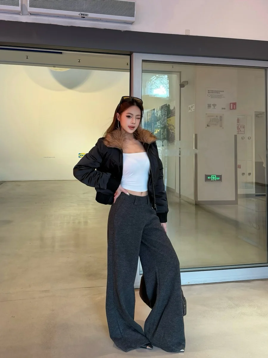 

Женские повседневные брюки Caiii American Sle свободного кроя с широкими штанинами, прямые, стройнящие, струящиеся, модные, длинные брюки-костюм