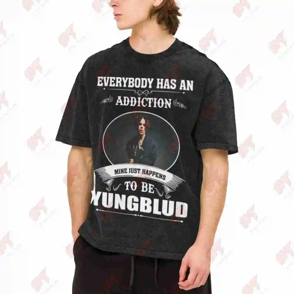 Yungblud Everyone Addiction Portrait Vintage Washed Tee Pure Cotton T-Shirt