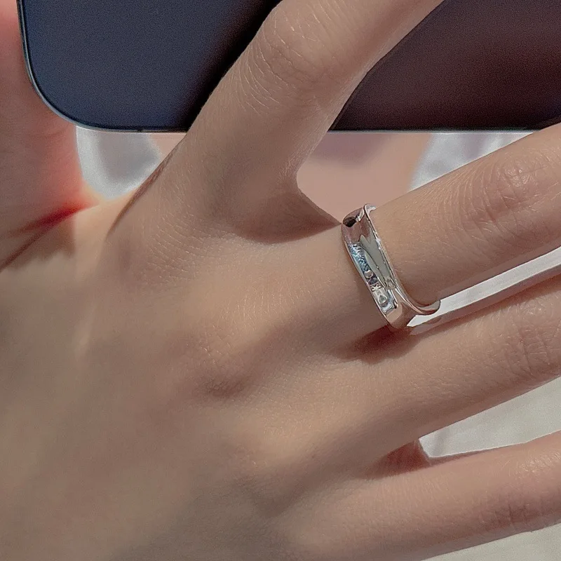 [Cciris.Com] S925 Silver Textured Band Ring Japanese Vintage Minimalist Wholesale Stacking Jewelry for Women