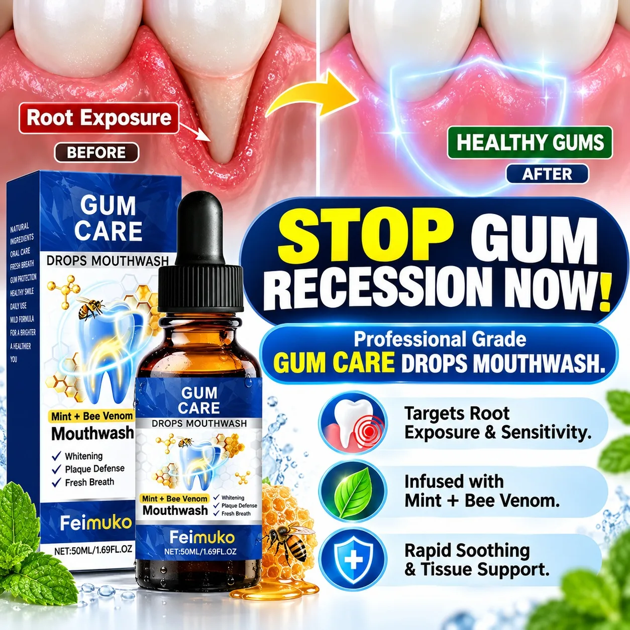 50ml Gum Repair Gel Serum Relieve Sore Gums Allergy Deep Cleaning Teeth Stains Tartar Dental Caries Toothpaste Oral Care Healing