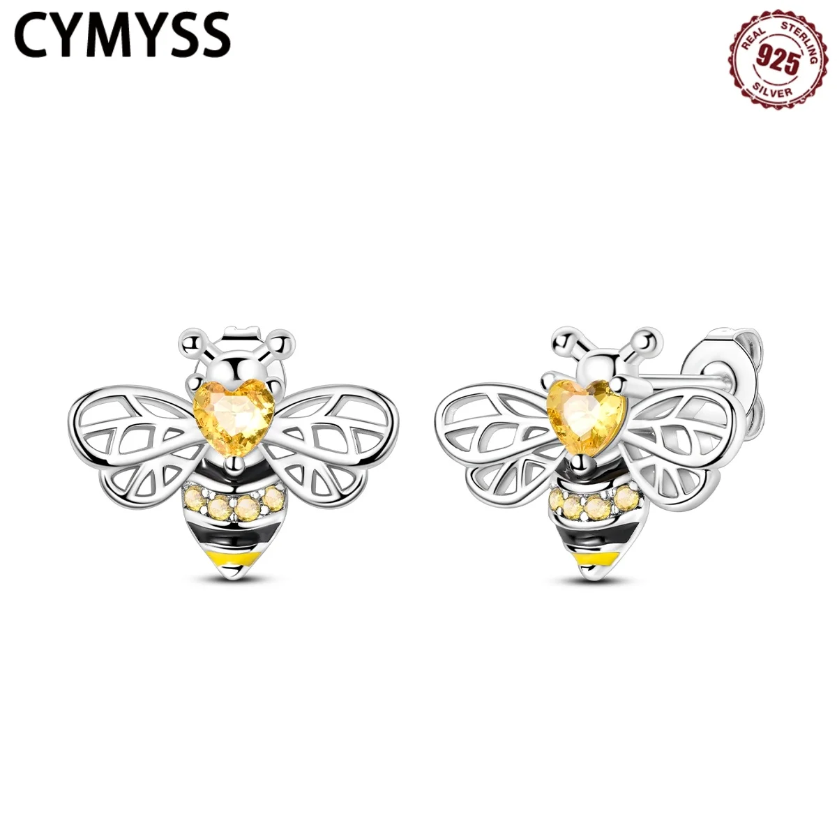 

CYMYSS 2025 New S925 Sterling Silver Insect Bee Earrings Boutique Birthday Party Gift Jewelry Zircon Women's Stud Earrings