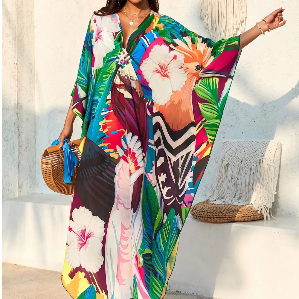 

Модное летнее пляжное платье-накидка с V-образным вырезом, больших размеров, свободного кроя, для женщин, для защиты от солнца, для отпуска, для ношения поверх купальника