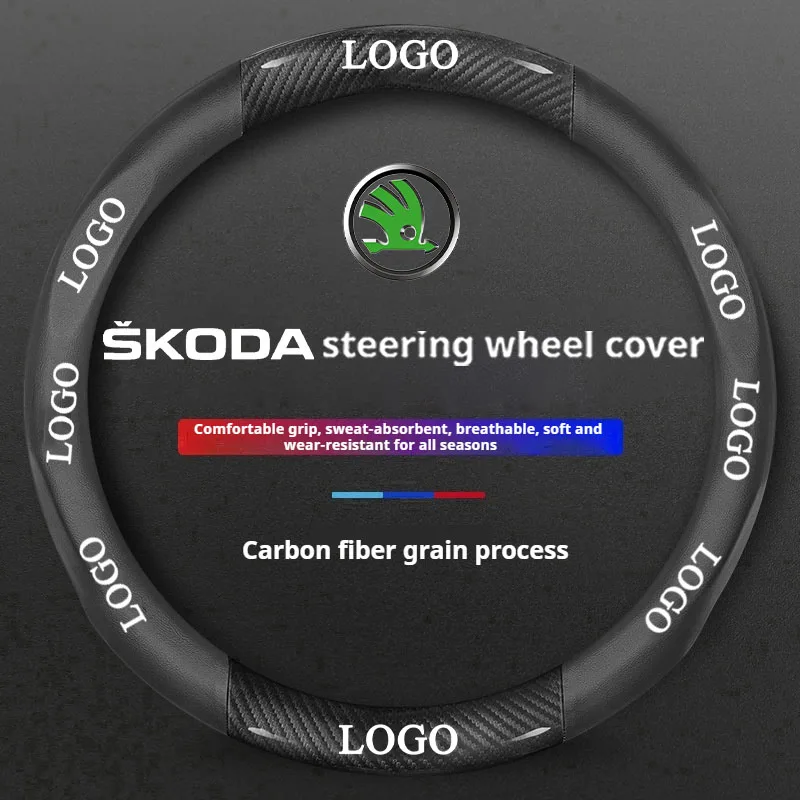 Leather car steering wheel cover suitable for Skoda Fabia SE, Octavia Mk3 Active, Karoq Octavia RS, Kodiaq Sportline, Enya iV
