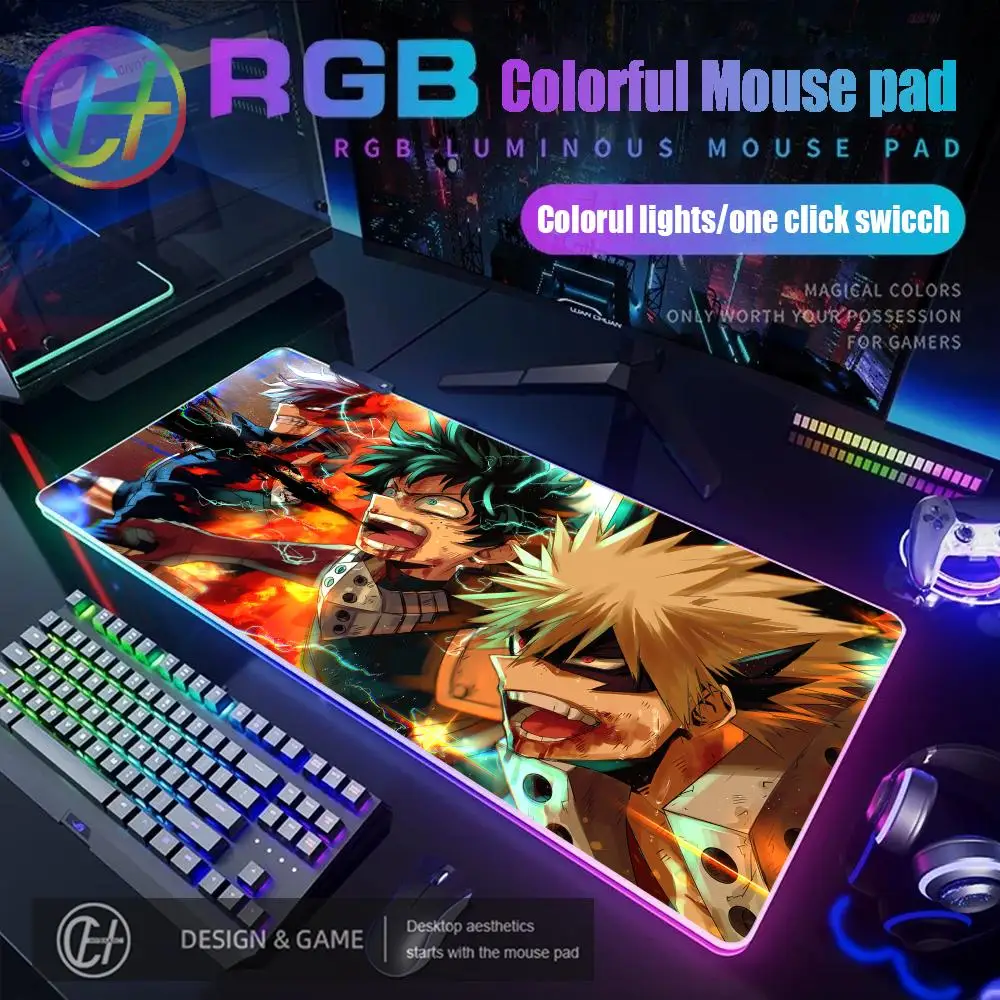 

40x90cm HD RGB Mouse Pad My Hero Academia Keyboard Pad Gaming Accessories Desk Mat Natural Rubber Anti-slip Soft Office HYBXAXC