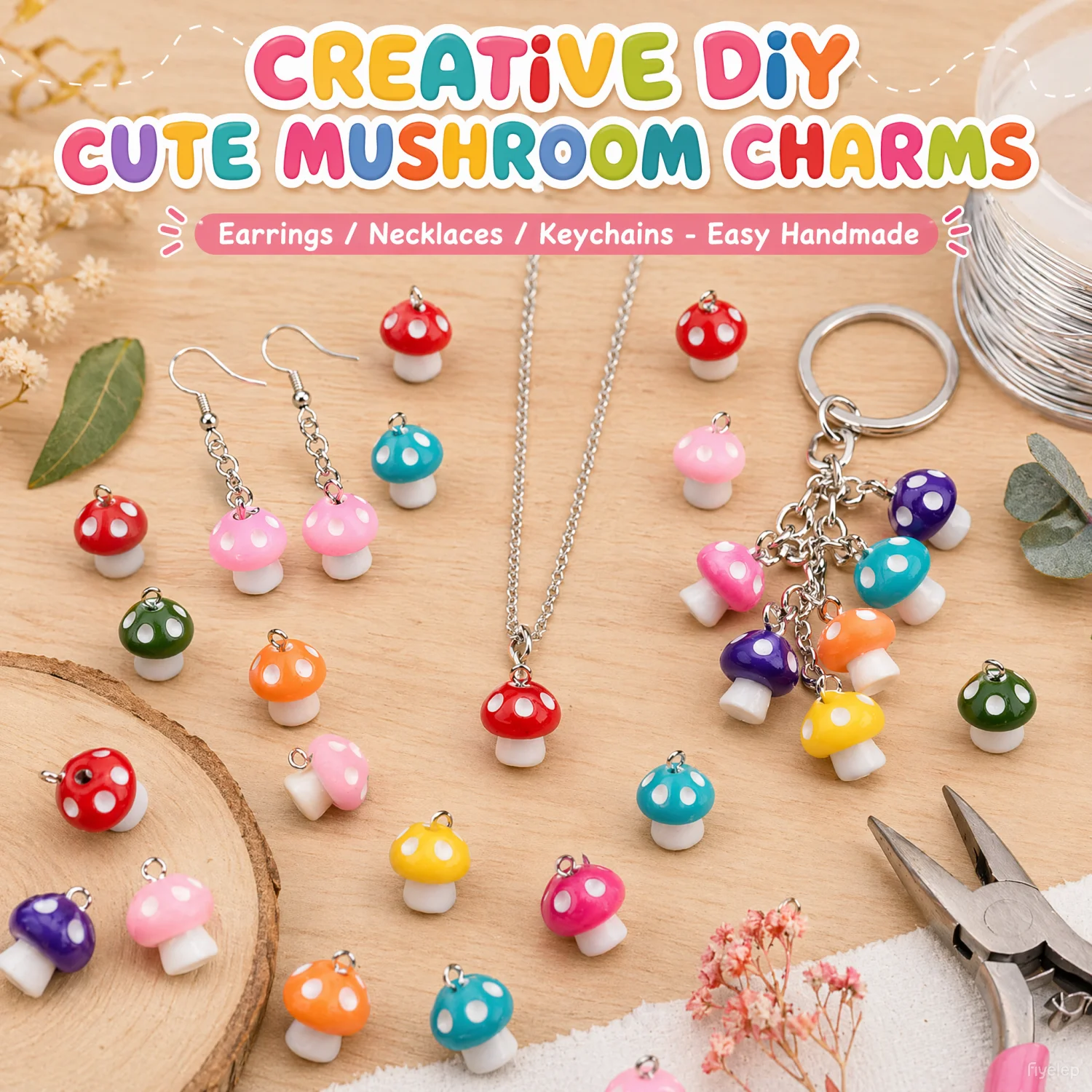 20/50pcs/Lot Cute Resin 3D Mushroom  Colorful Charms Pendant For Jewelry Making DIY Earrings Keychain Handmade Accessories