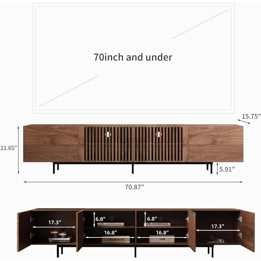 

70.87″ Mid Century Modern Walnut TV Stand with Grille Doors, Storage Cabinets,Entertainment Center