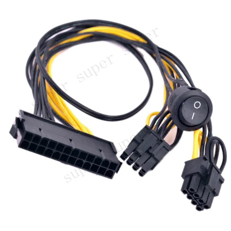 S++ ATX 24 Pin to 2 Port PCIe 6+2 Pin 8 Pin 6Pin Power Cable + On Off Switch DZ new