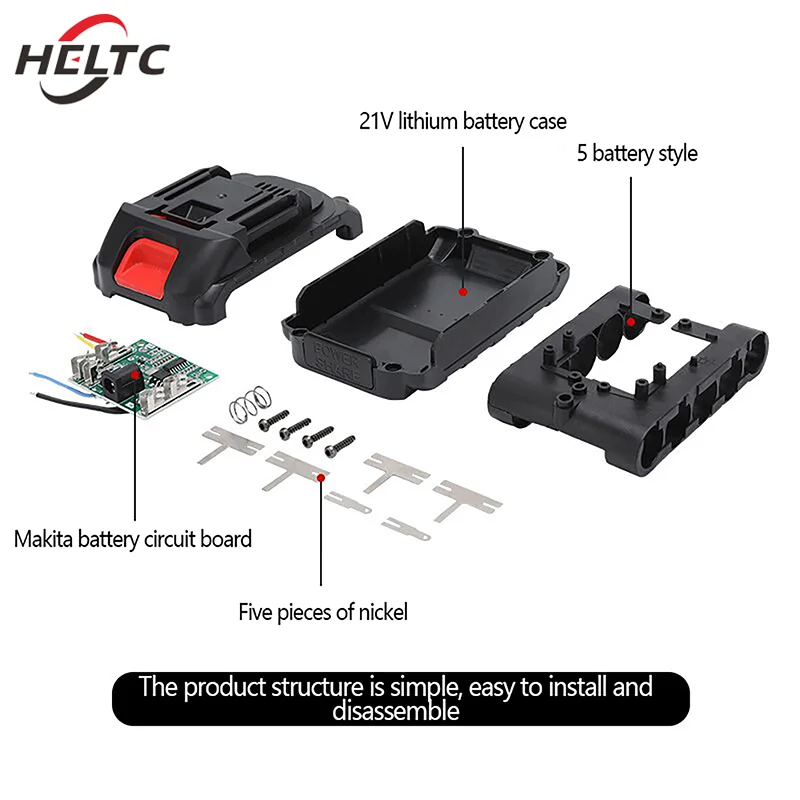 New 21V DC Lithium Battery Shell Lithium-ion Battery Charging Protection Board 5 Batteries Housing Bracket