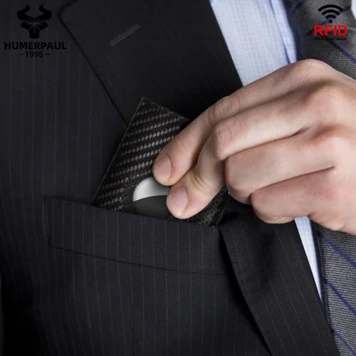 Imagen 2 del producto Cartera inteligente para hombre, tarjetero para AirTag, fibra de carbono, aluminio, tarjetero emergente automático con Clip para dinero