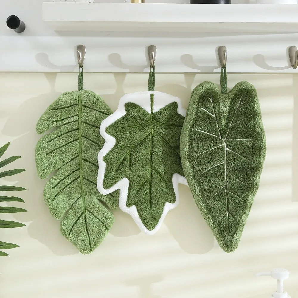 High Quality Cartoon Leaf Hand Towel Coral Velvet Thickened Kitchen Handkerchief Absorb Water Hanging Cleaning Cloth Kitchen
