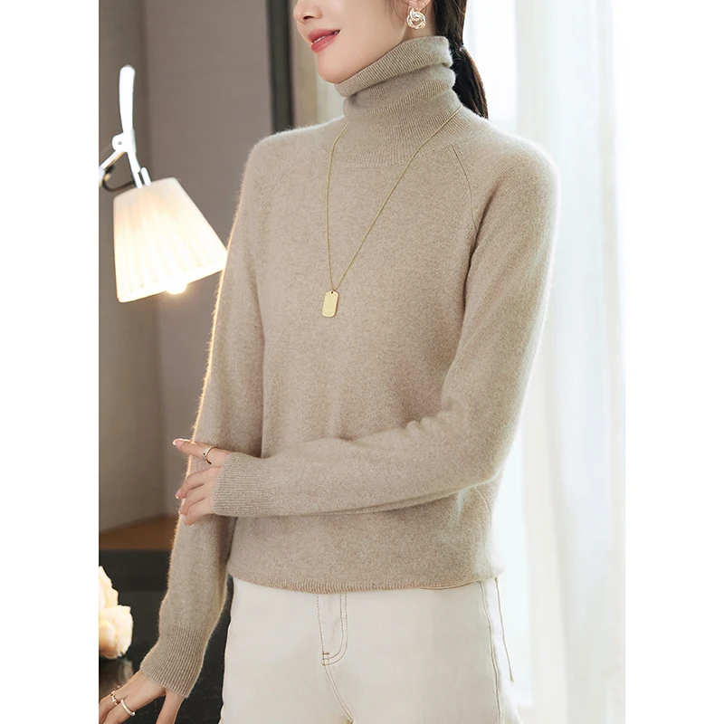 عالية الجودة سلحفاة الرقبة 100% الكشمير السيدات طويلة الأكمام البلوز لينة متماسكة في الخريف والشتاء 2025 ملابس نسائية جديدة