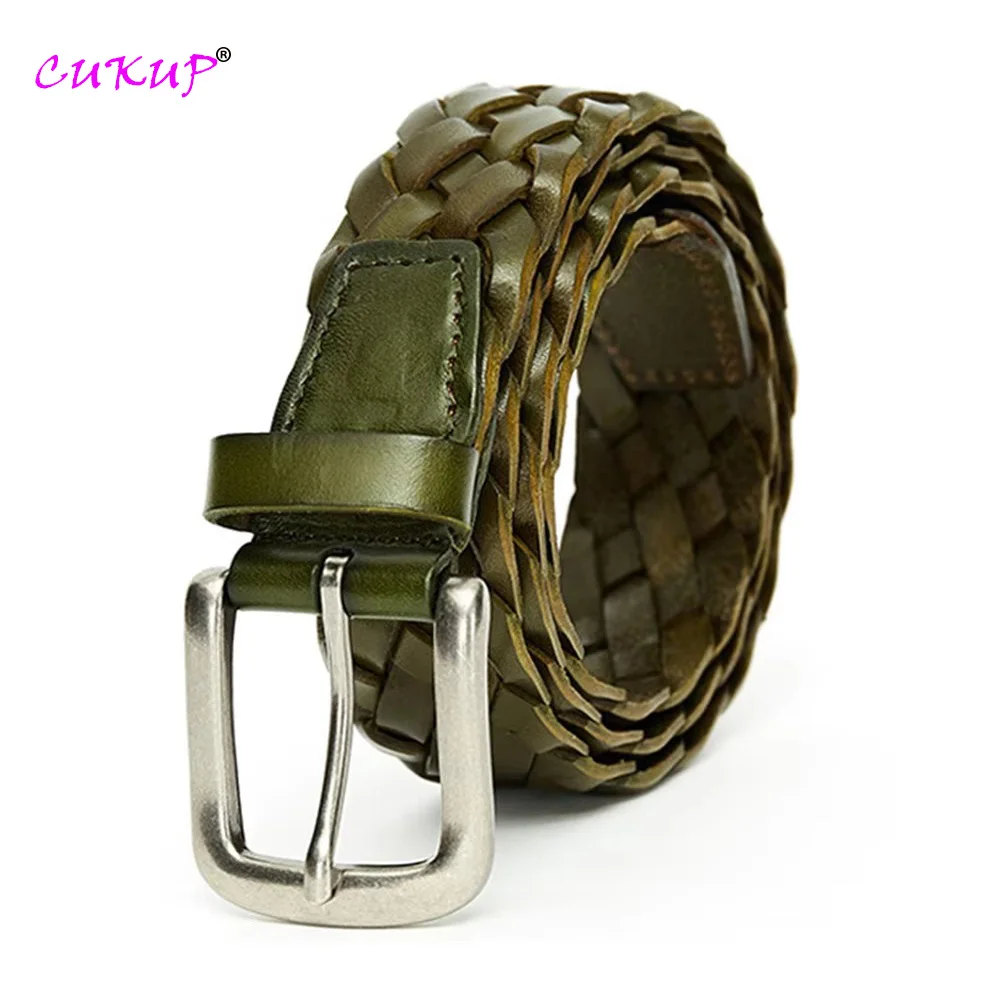 

Brand Designer Ladies Unique Design Knitted Cowhide Leather Belts Women Retro Fashion Female Accessories Jeans FCO033