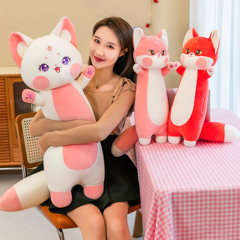 Big Size Kawaii Cat Red Fox peluche Soft Cute Animal Doll farcito lungo cuscino letto cuscino Decor per neonate regali di compleanno