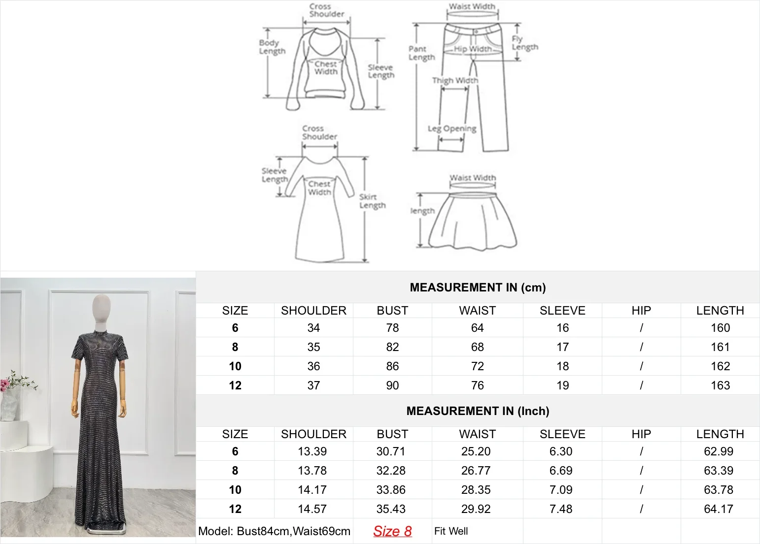 2025 Nuovo abito lungo a maniche corte da donna a sirena con strass da festa di alta qualità