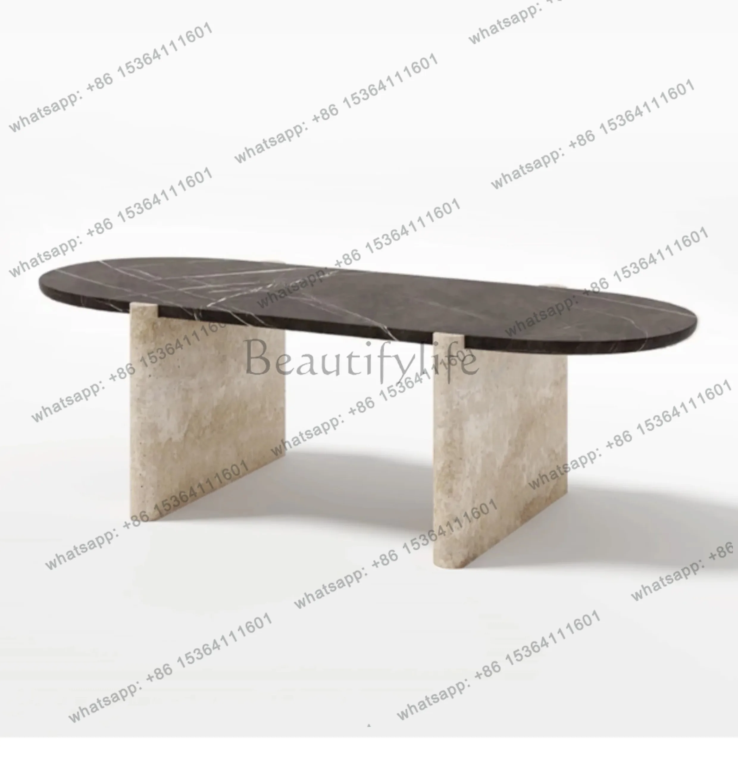Light luxury high-end marble dining table household rectangular designer thickened travertine