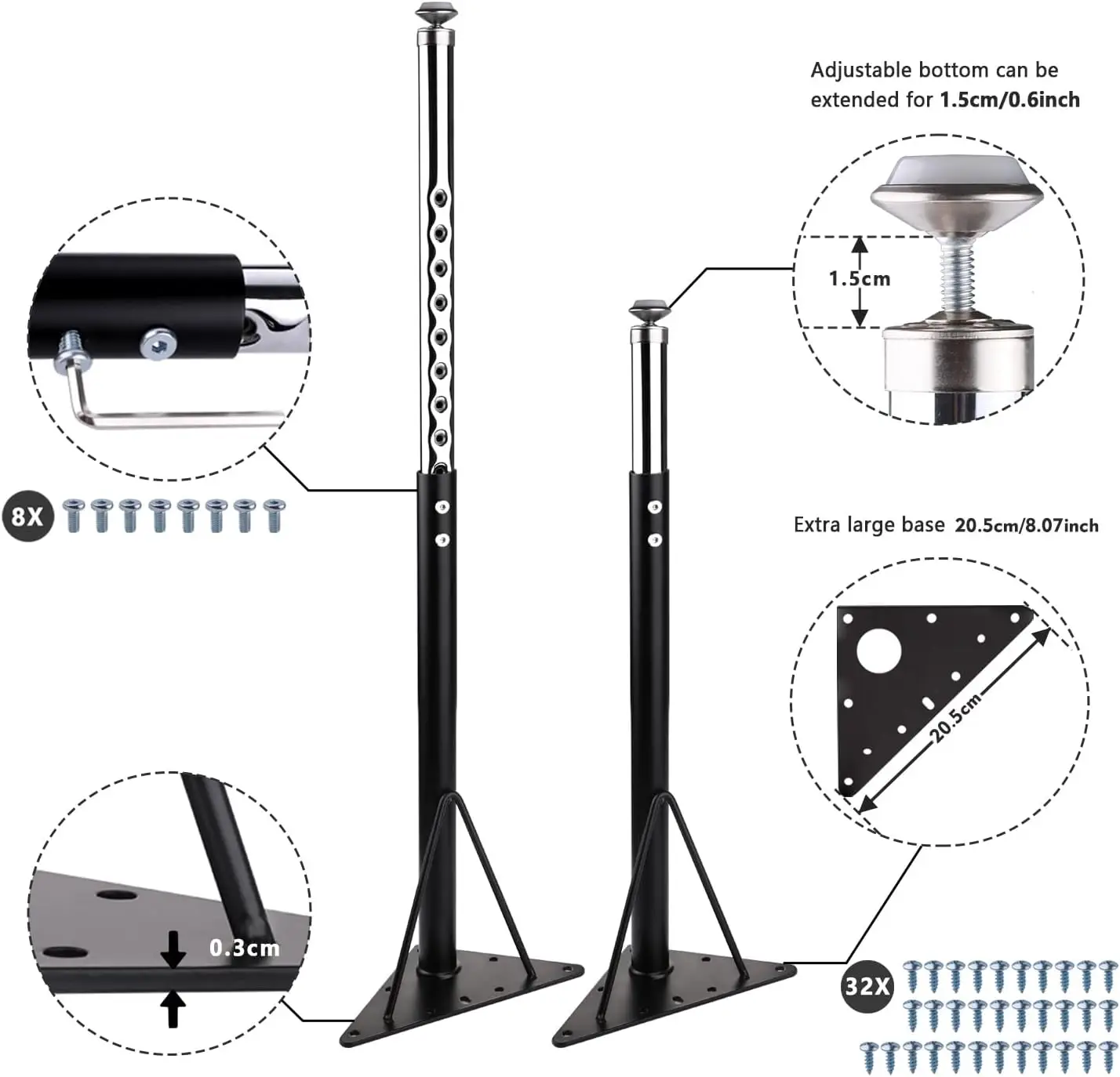 Adjustable Table Legs,20-30 inch for Activity Table,Office Table, Black