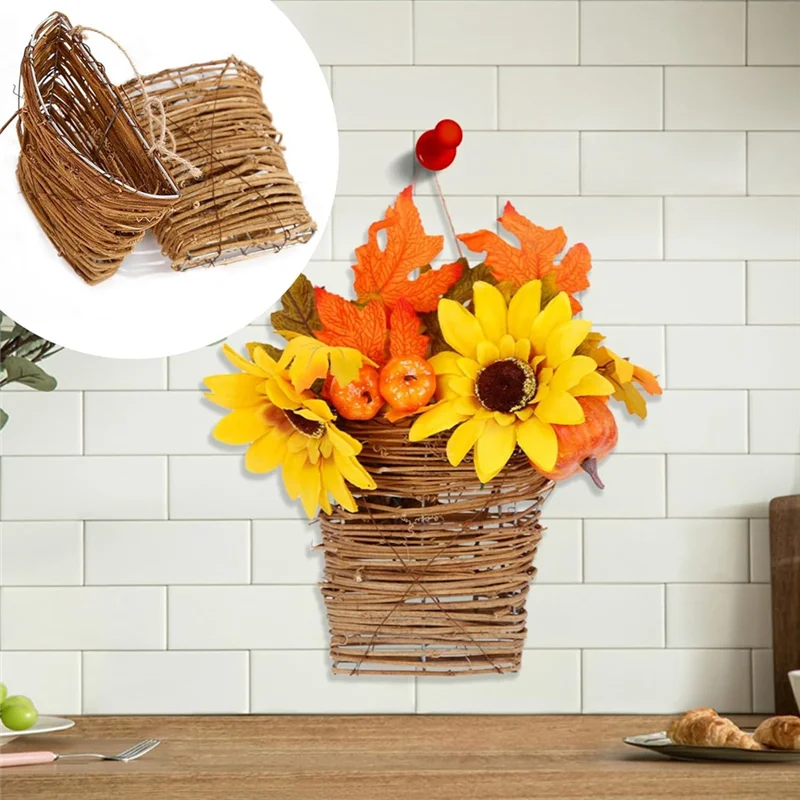 

Pastoral Rattan Wall-Mounted Flower Basket Courtyard Green Plant Flower Hanging Basket Holiday Decoration Durable-B91B