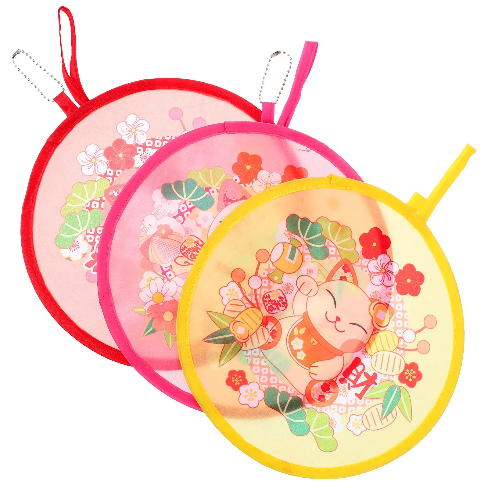 

3pcs Japanese Style Summer Portable Folding Fans Retro Circular H Held Traditional Foldable Cartoon Pattern Easy to Carry Dance