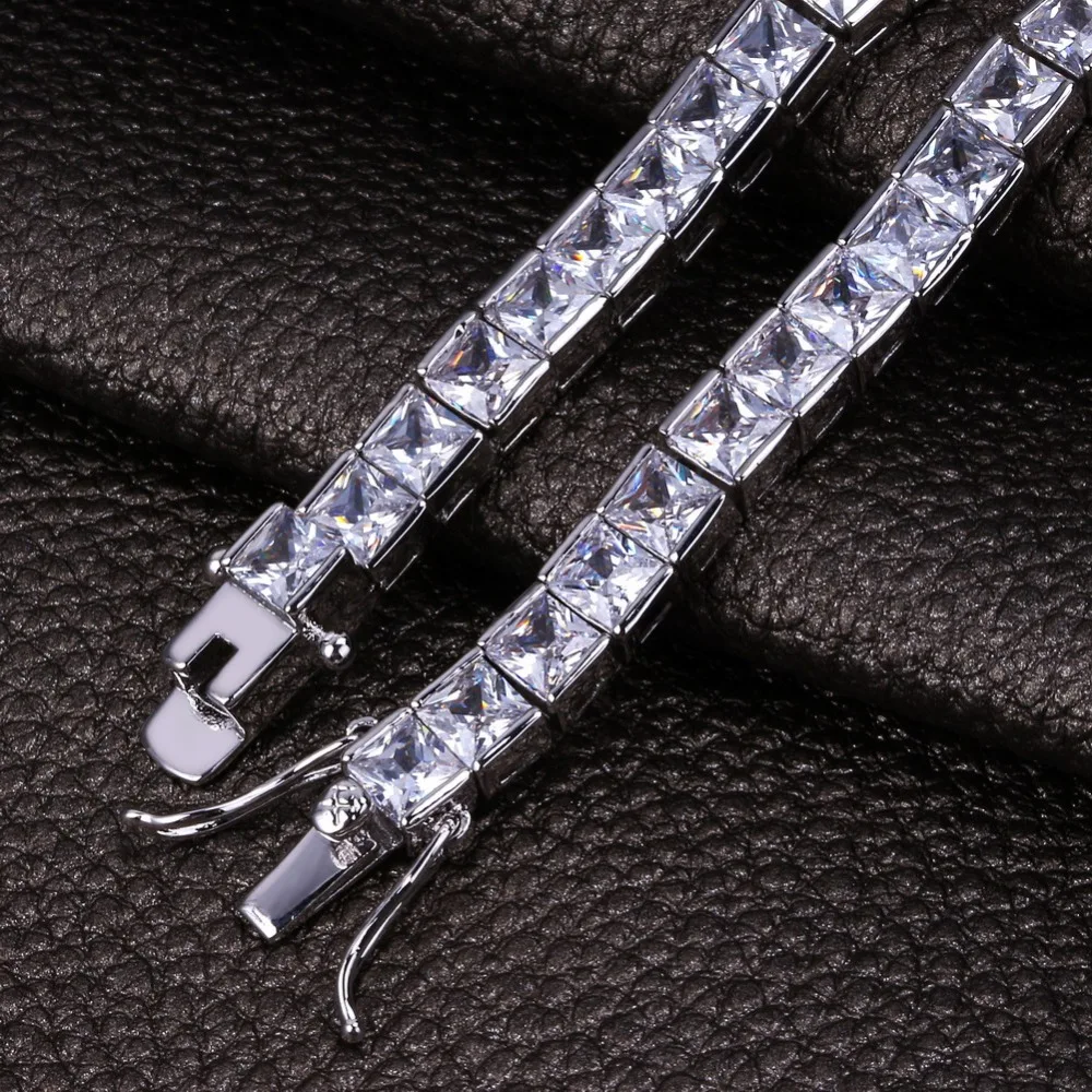 Handmade 4mm Square Diamond Bracelets For Women Men Luxury 925 Silver & 18K Yellow Gold Engagement Wedding Gemstone Jewelry