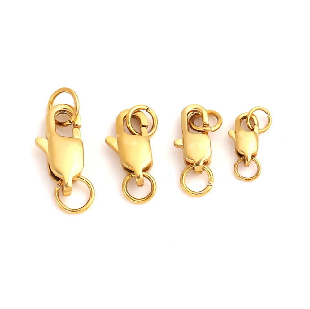 10pcs Gold Spolishing Wivel Clasp with Open Jump Ring Necklace Bracelet Lobster Clasp Hooks for DIY Jewelry Making Supplies