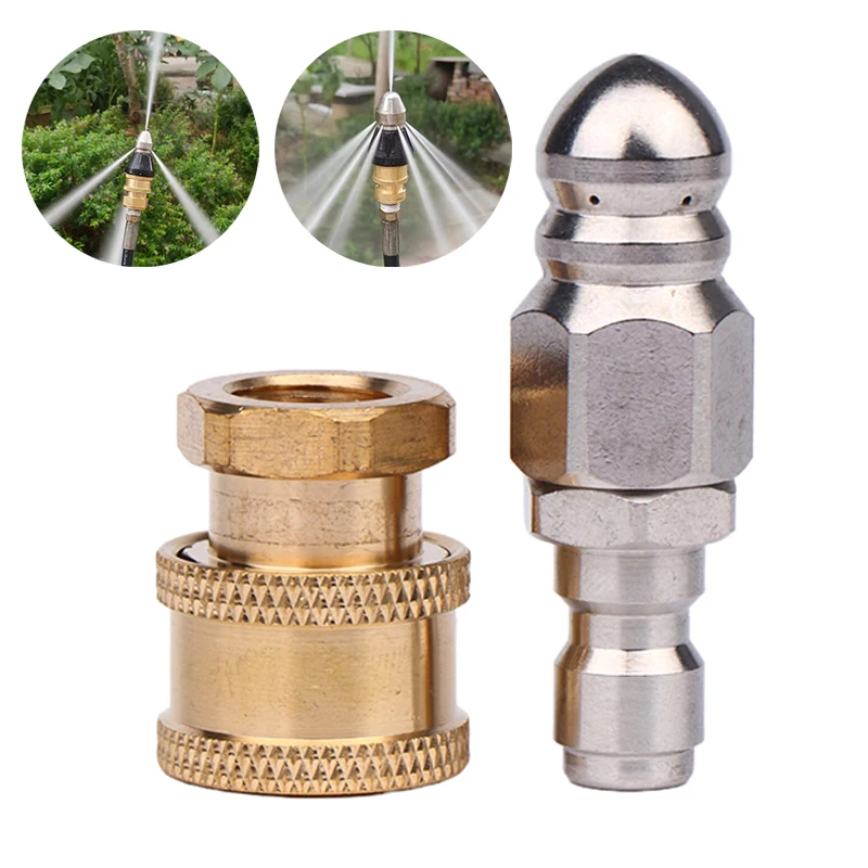 1/4 Inch High-Pressure Water Jetting Hose Nozzle Stainless Steel Sewer Nozzle 5000 PSI Quick Connect Drain Clog Remover