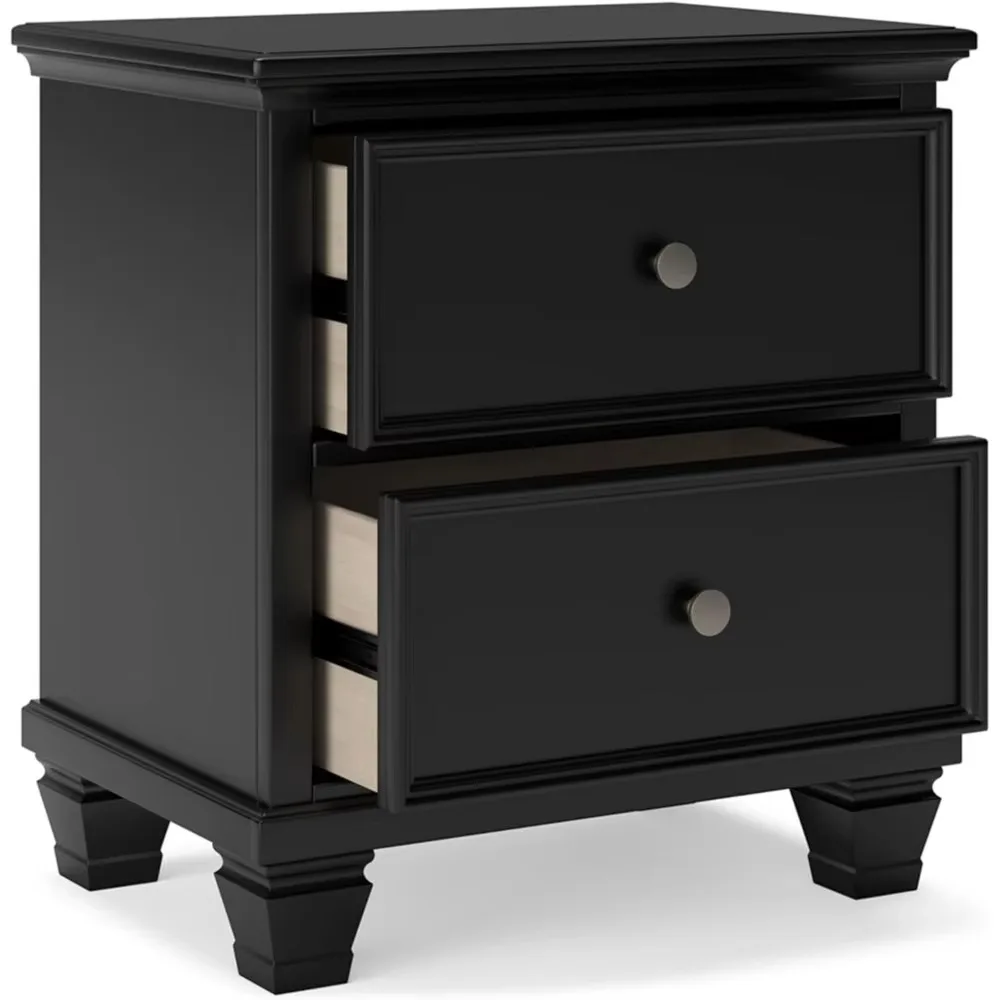 Lanolee Classic 2 Drawer Bedroom Bedside Table, 17 inches D x 25 inches W x 26.75 inches H, Black