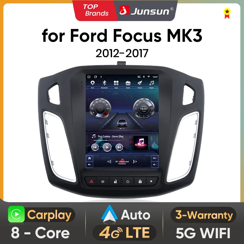 Junsun 9.7 ''Voor Tesla Stijl Draadloze Carplay Android Auto Radio Voor Ford Focus MK3 2012-2017 4G DSP Multimedia Navigatie - afbeelding 2