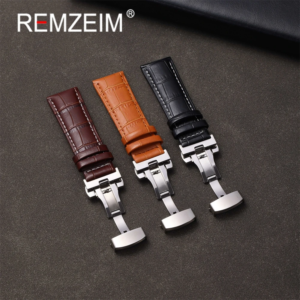 Embossed Leather Strap with Butterfly Clasp Replacement Men Watch Band 18mm 20mm 22mm 24mm Bracelet Watch Accessories image 6