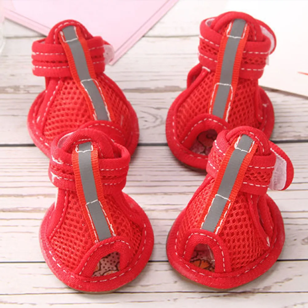 

4 Pcs Breathable Pet Sandals Shoes Dog Husky Beef Tendon Bottom Mesh Cloth Outdoor