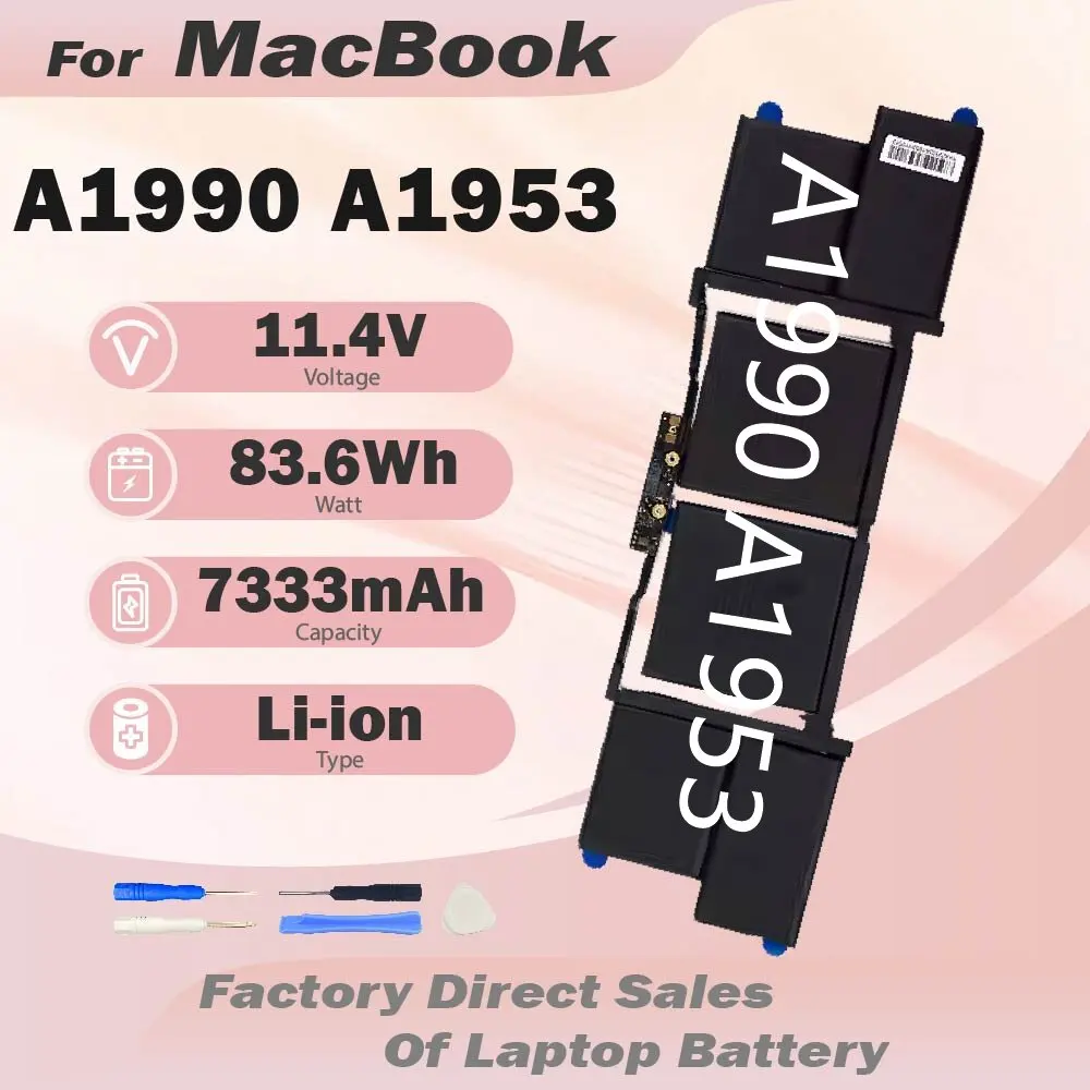 

A1953 Laptop Battery A1990 for Apple MacBook Pro 15" A1990 touchbar 2018 2019 EMC 3215 MC3359 MR962LL 83.6Wh 11.4V