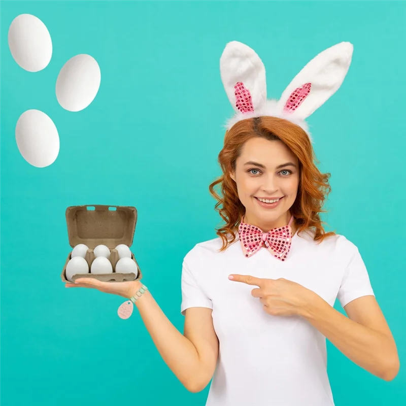 A26F-Ovos falsos de madeira Uova de madeira branca, perfeitos para artesanato de Páscoa, decoração e caitos de ovos, 2,3 polegadas (pacote com 6)