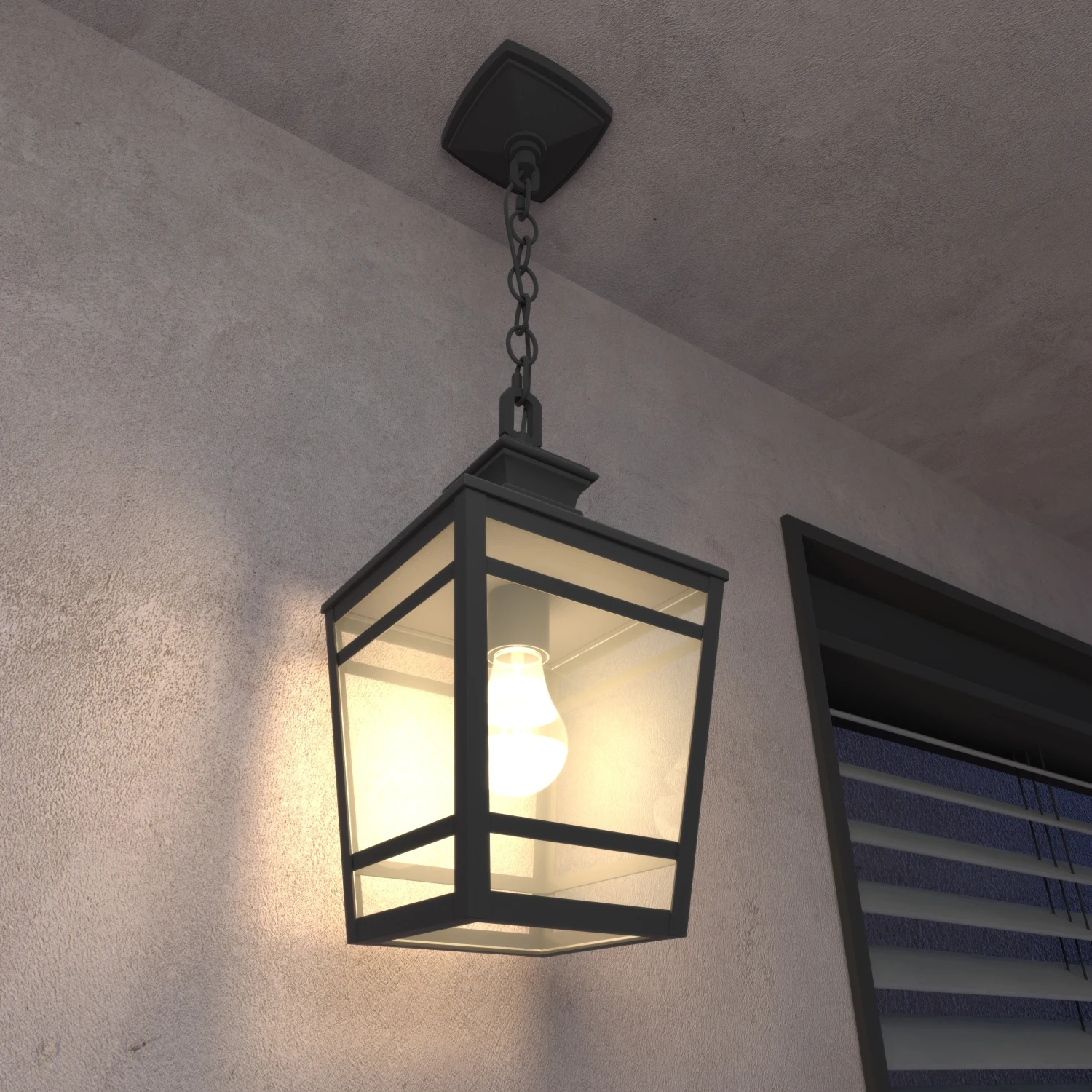 

Outdoor Pendant Light E26 Socket, 14.5'' Modern Exterior Hanging Light Fixture with Clear Glass, Farmhouse Black Metal Outside C