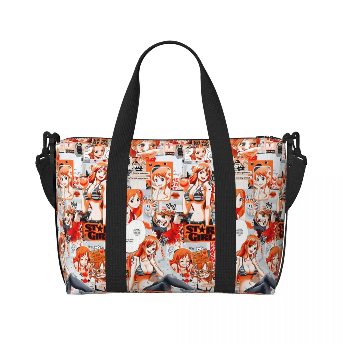 

Custom One P-Pieces Namis Beach Tote Bag for Women Anime Classic Manga Movie Big Compartment Beach Gym Travel Bags