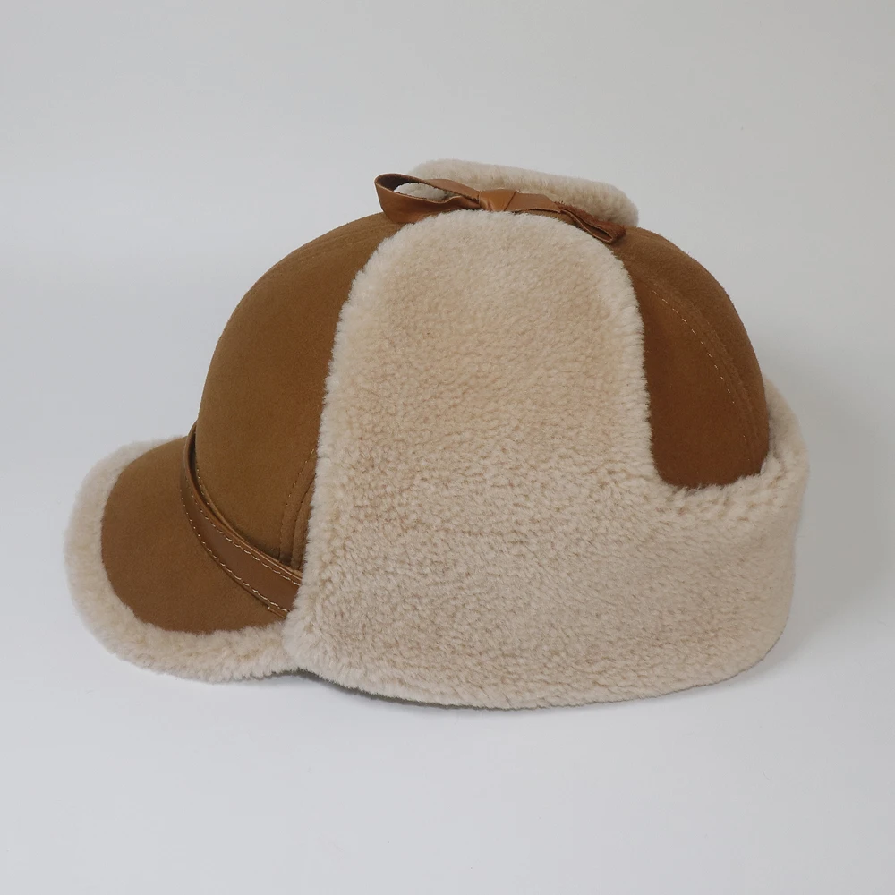 

Girls Baseball Cap Women Fur Lamb Wool Warm Thick Earflaps Bomber Hats Russian Fur Hat Winter Hot Sale High Quality Leather Hat