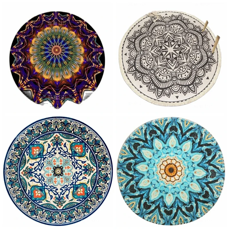 

Leda Floral Mandala Pattern Ethnic Trippy Turquoise Bohemian Print Round Flannel Floor Rugs Circle Carpet For Living Room