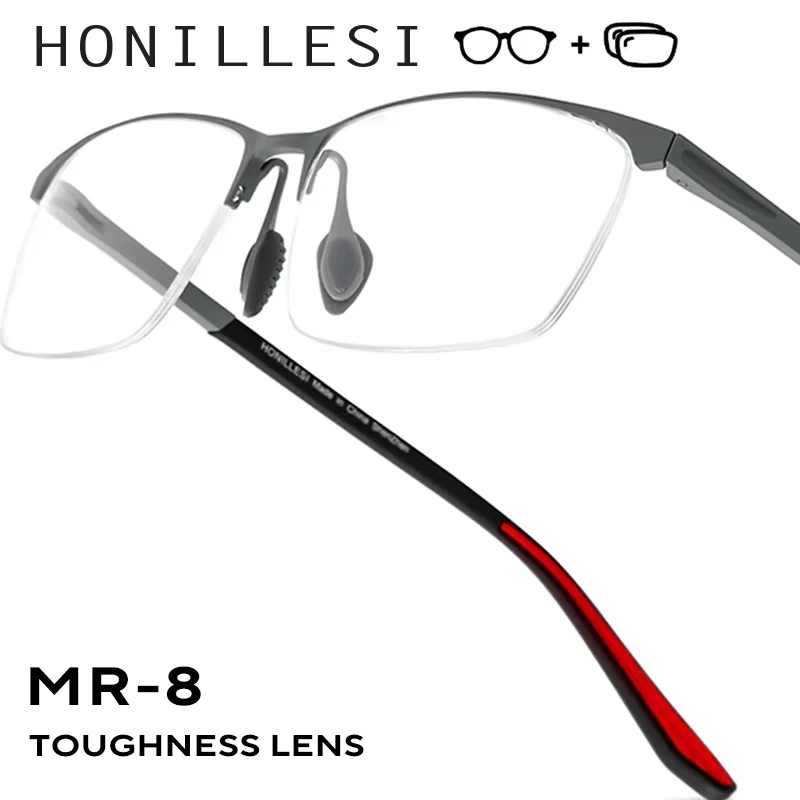 

HONILLESI Progressive Prescription Glasses Custom Myopia Optical Lens Eyewear Men Square Eyeglasses Semi-Rimless Titanium Frames