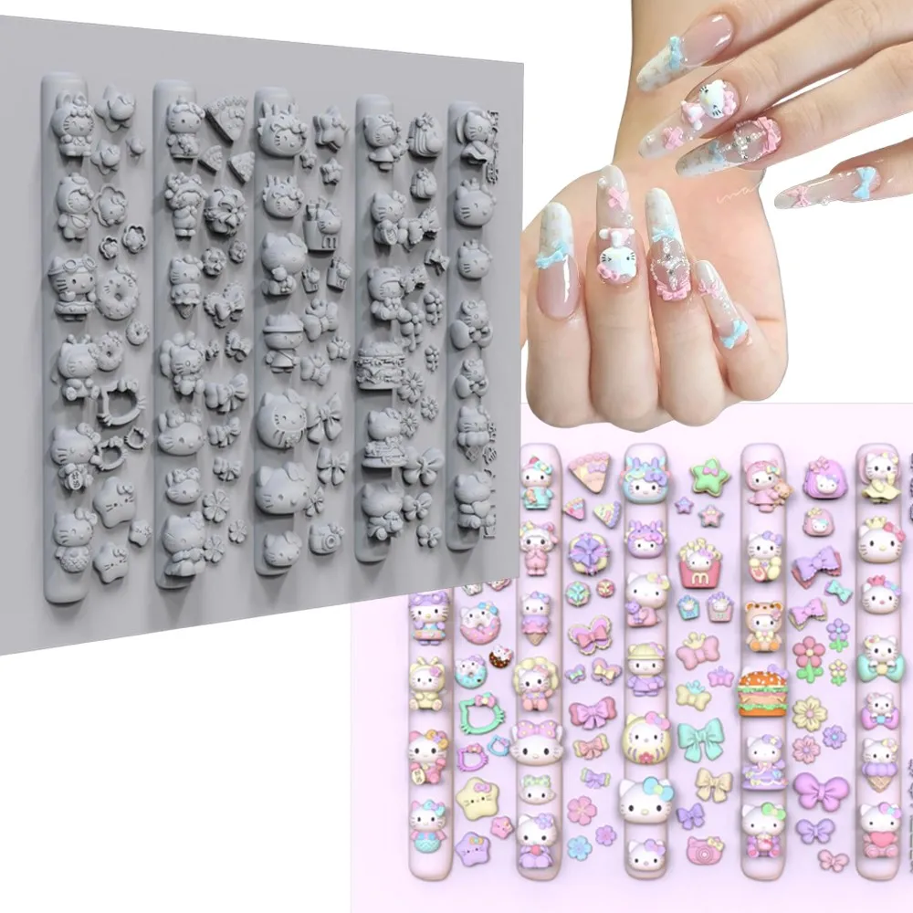1 szt. Duża forma 3D do zdobienia paznokci Hello Kitty, urocza forma silikonowa z motywem kreskówkowego kotka i kokardki do żywicy, do manicure, tworzenia biżuterii DIY, szablon.