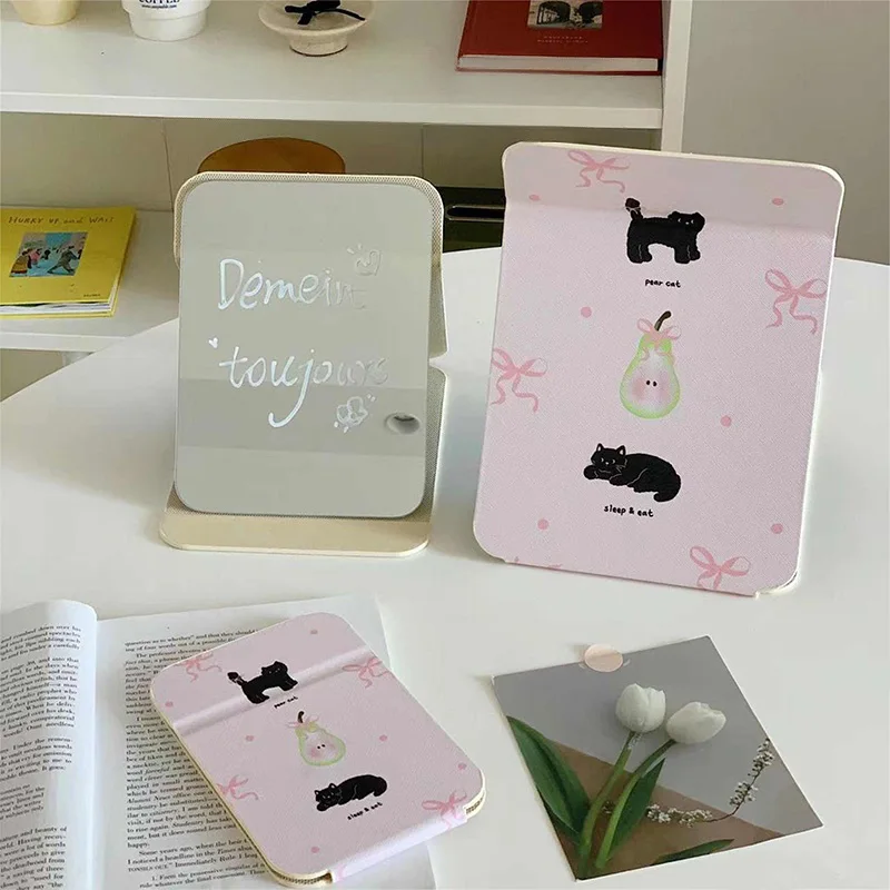 مرآة مكياج قابلة للطي ، مرآة لخلع الملابس المكتبية ، قوس وردي ، مرآة زينة ، مرايا مستحضرات التجميل في المهجع ، ملحقات مستحضرات التجميل #1