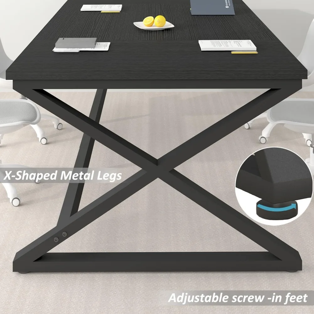 Large Black Computer Desk,  Long Writing Desk for Home Office, Modern Simple Executive Work Study Desk for Two Person