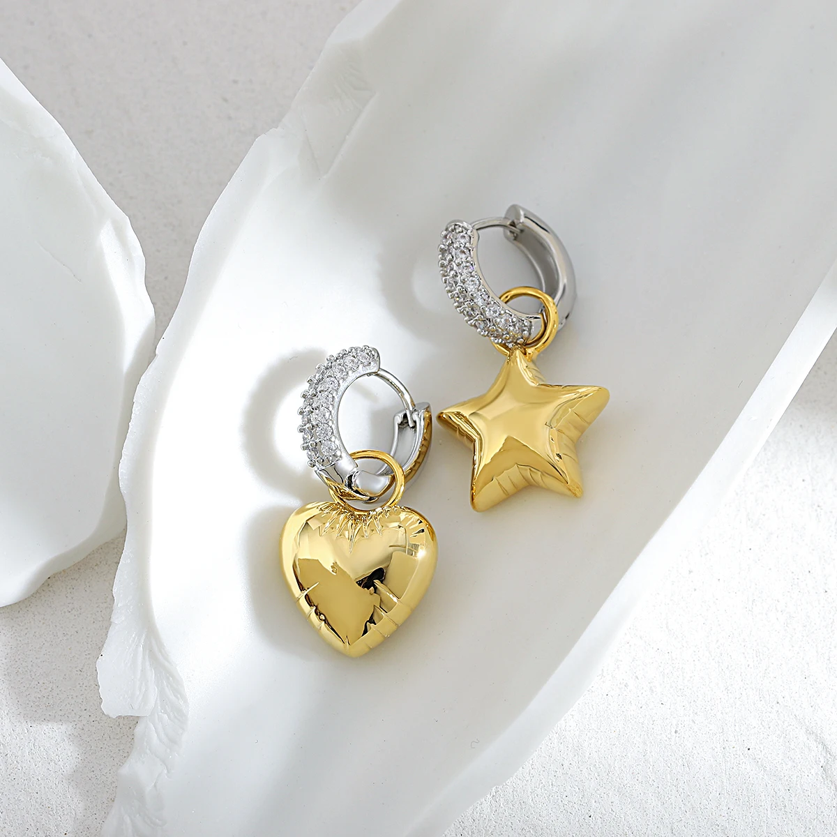Freetry Asymmetric Gold Color Star Heart Earrings for Women Trend Balloon Micro Inlaid Zircon Drop Earrings Jewelry Gifts